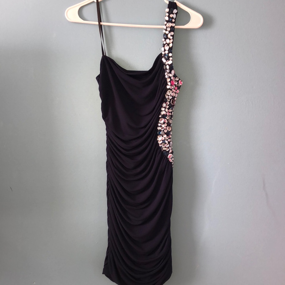 One Shoulder Navy Blue Dress
